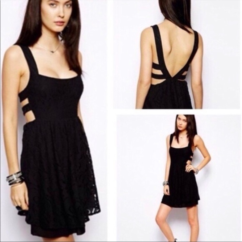 Free People Y2K Black Lace Open Back Skater Dress